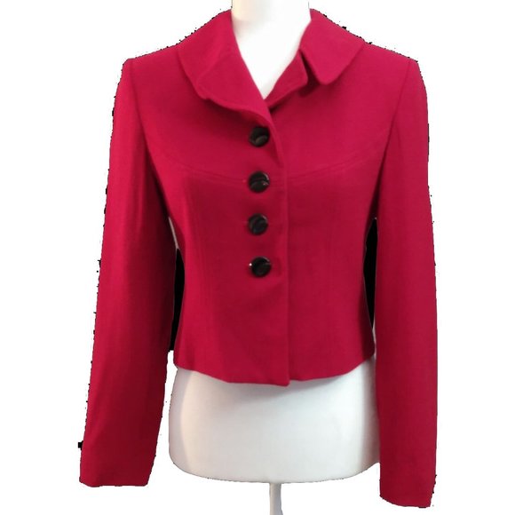 Casual Corner Deep Red Cropped Suit Jacket 100% Wool